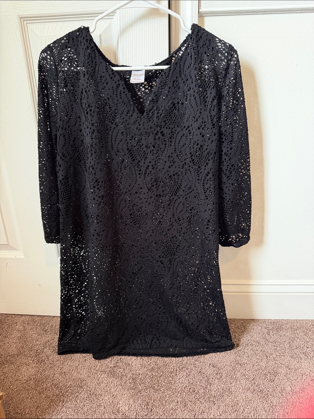 Merona Black Crochet V-Neck Swim Coverup